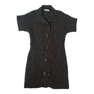 Trina Turk size small dark gray wool cashmere Short Sleeve Cardigan Buttons tri
